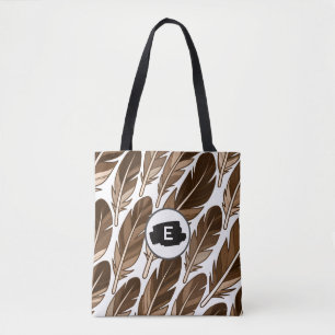 Personalised Boho Feather Monogram Shoulder Tote Bag