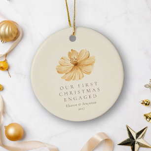 Personalised Boho Floral First Christmas Engaged Ceramic Ornament