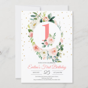 Personalised boho floral girl first birthday invitation
