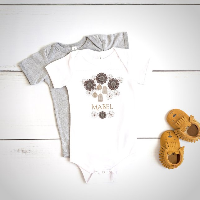 Personalised Boho Floral Girl's Monogram  Baby Bodysuit (Creator Uploaded)