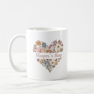 Personalised Boho Floral Heart Mug