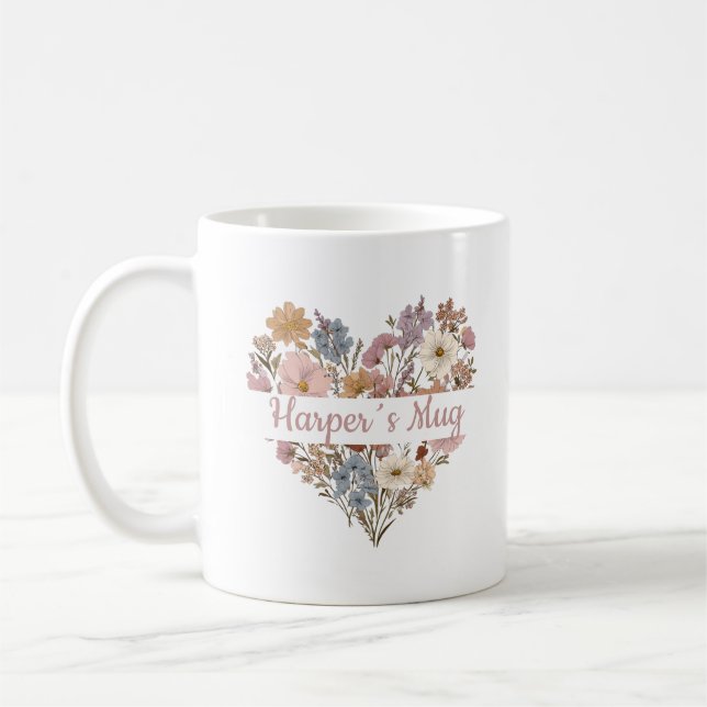 Personalised Boho Floral Heart Mug (Left)