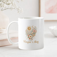Personalised Boho Floral Heart Sun Moon Mug
