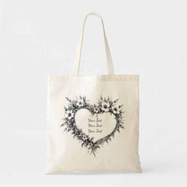 Personalised Boho Floral Heart Tote Bag (Front)