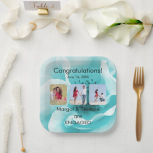 Personalised Boho Florals 3-Photo Engagement Paper Plate