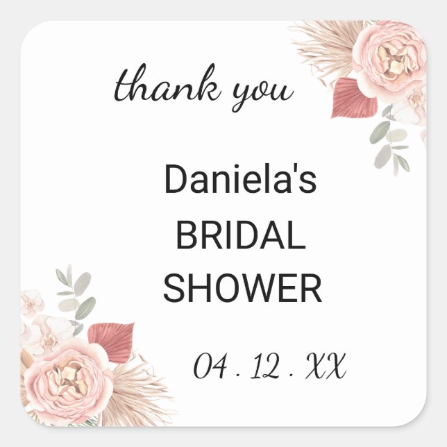 Personalised Boho Florals thank you Square Sticker (Front)