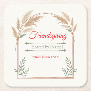 Personalised Boho Friendsgiving Cocktail Napkins Square Paper Coaster