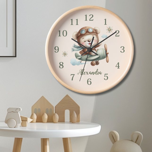 Personalised Boho Green Teddy Bear Clock (Creator Uploaded)