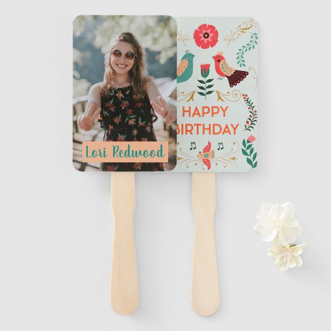 Personalised Boho Happy Birthday Fan Faces  (Front and Back)