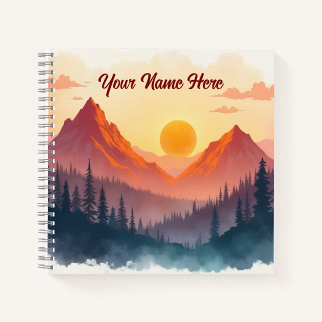 Personalised Boho Mountains at Sunrise Notebook (Front)