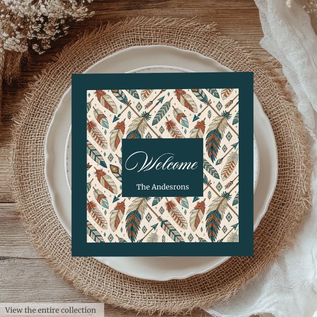 Personalised Boho Napkins Ethnic Feathers & Arrows (Personalized Boho Napkins Ethnic Feathers & Arrows)