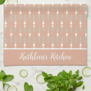 Personalised Boho Peach Sage Green White Abstract  Tea Towel