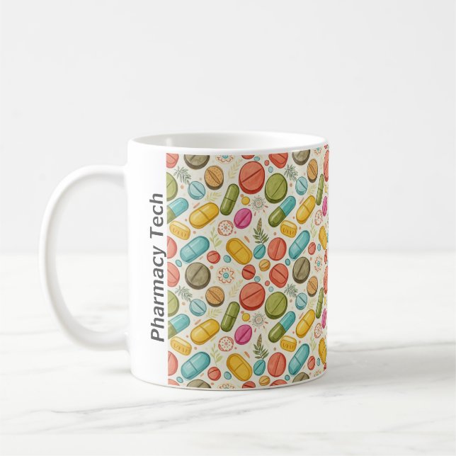 Personalised Boho Pharmacy Tech Flowers & Pill Coffee Mug (Left)