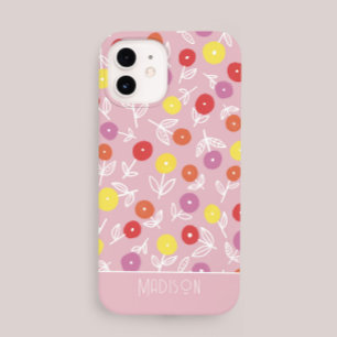 Personalised Boho Pink Modern Floral pattern name iPhone 14 Case