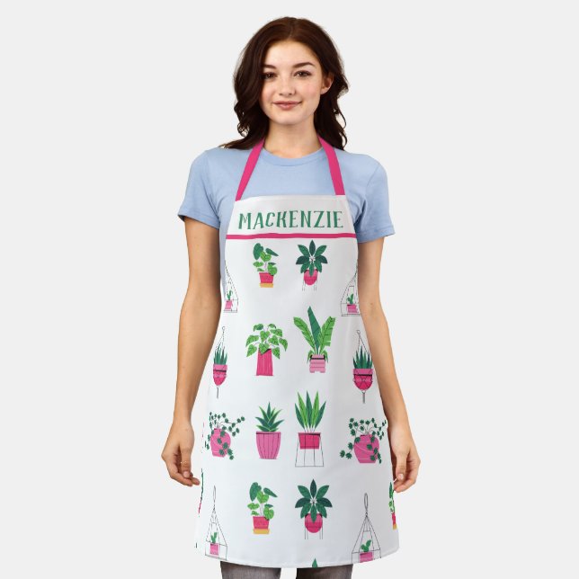 Personalised Boho Plants Pattern Women's Apron (Worn)