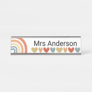 Personalised Boho Rainbow and Heart Desk Name Plate