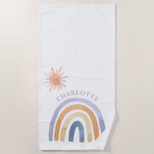 Personalised Boho Rainbow And Sun Beach Towel