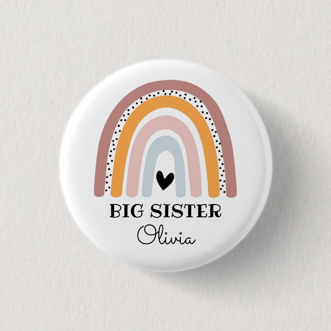 Personalised Boho Rainbow Big Sister 3 Cm Round Badge (Front)