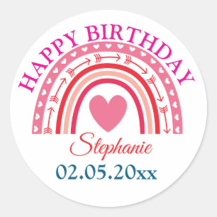 Personalised Boho Rainbow Birthday Classic Round Sticker