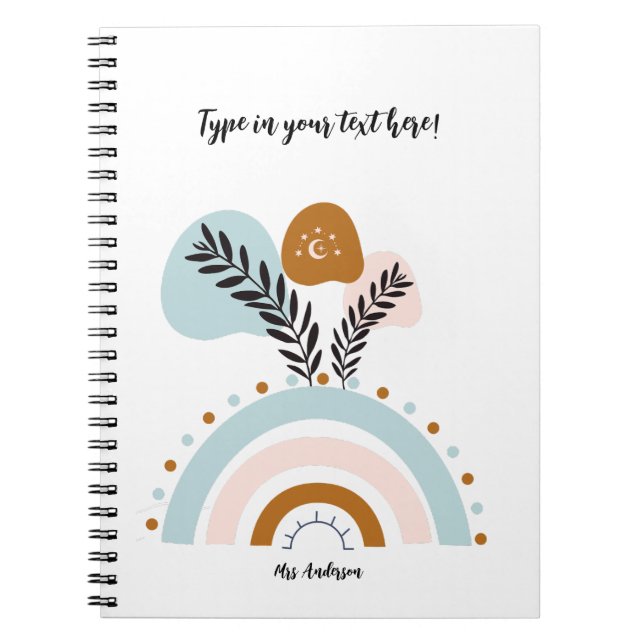 personalised boho rainbow custom notebook (Front)