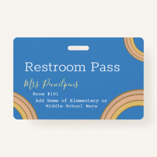 Personalised Boho Rainbow Hall Pass Blue ID Badge