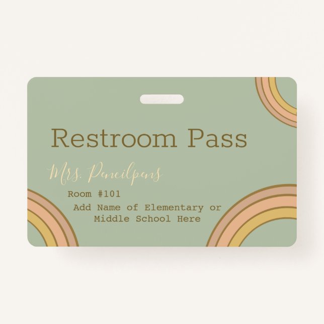 Personalised Boho Rainbow Hall Pass Green ID Badge (Back)