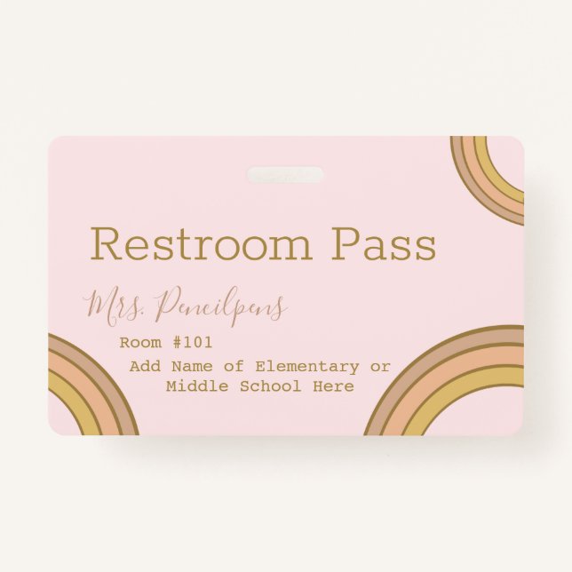 Personalised Boho Rainbow Hall Pass Pink ID Badge (Back)