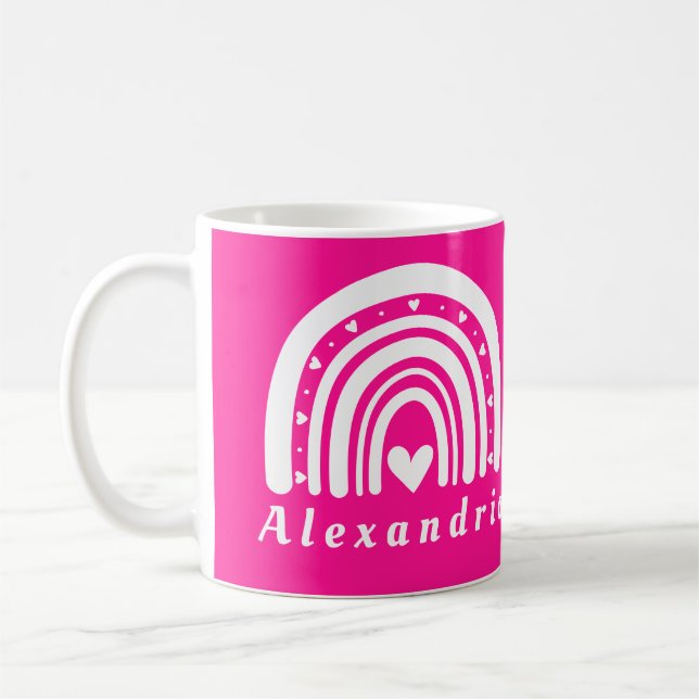 Personalised Boho Rainbow Hot Pink Coffee Mug (Left)