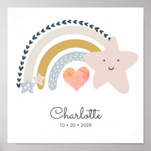 Personalised Boho Rainbow Name Date Of Birth  Poster