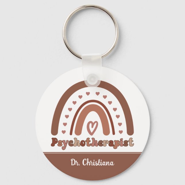 Personalised Boho Rainbow Psychotherapist  Key Ring (Front)