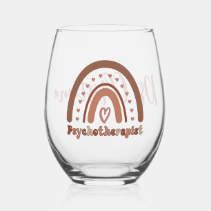 Personalised Boho Rainbow Psychotherapist Stemless Wine Glass