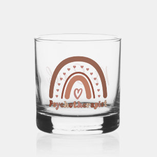 Personalised Boho Rainbow Psychotherapist Whiskey Glass