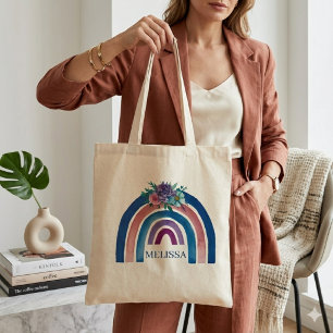 personalised Boho Rainbow with Flowers Tote Bag