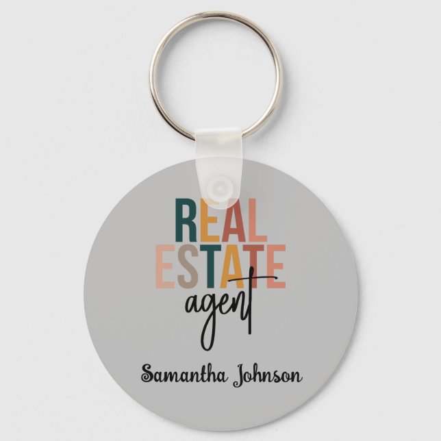 Personalised Boho Real Estate Agent Keychain (Front)