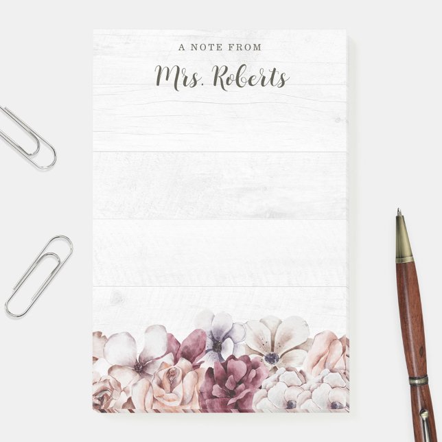 Personalised Boho Rustic Floral Teacher Post-it Notes (Creator Uploaded)