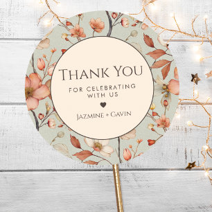 Personalised Boho Sage Green Wildflower Thank You Classic Round Sticker