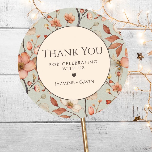 Personalised Boho Sage Green Wildflower Thank You Classic Round Sticker (Creator Uploaded)