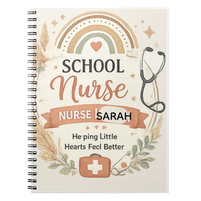 Personalised Boho School Nurse Sign, Rainbow Nurse Notebook (Front)