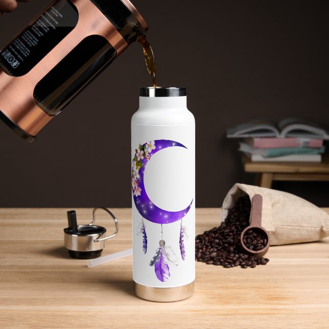 Personalised Boho style crescent moon Water Bottle (Coffee)