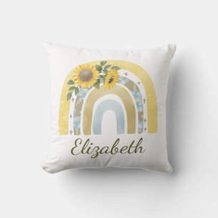 Personalised Boho Sunflower Rainbow Name Girl  Cushion