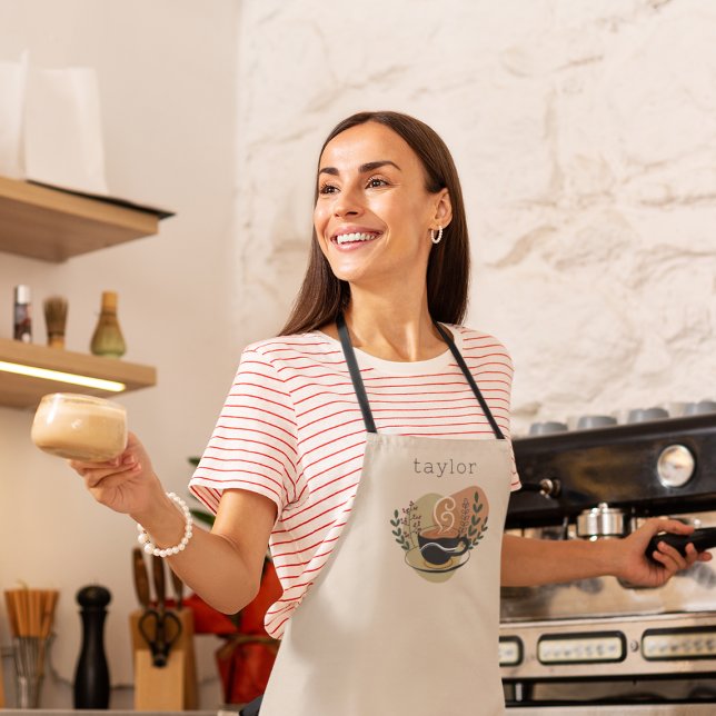 Personalised Boho Terracotta Coffee Themed Apron (Creator Uploaded)
