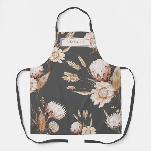 Personalised Boho Terracotta Cream Flowers Apron (Front)