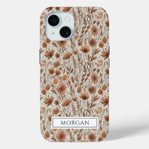 Personalised Boho Terracotta Floral Wildflower  iPhone 15 Case