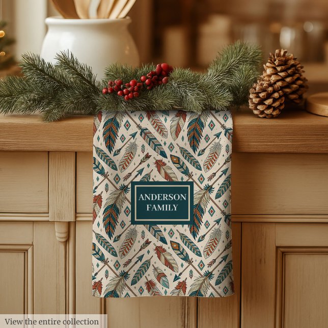 Personalised Boho Towel Ethnic Feathers & Arrows (Personalized Boho Towel Ethnic Feathers & Arrows)