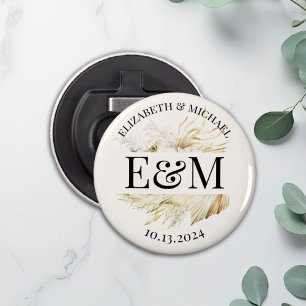 Personalised Boho Tropical Wedding Favour Button Bottle Opener