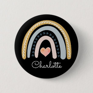 Personalised Boho Watercolor Rainbow Black  6 Cm Round Badge