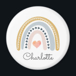 Personalised Boho Watercolor Rainbow Magnet<br><div class="desc">Whimsical personalised boho watercolor rainbow with little pink heart magnet. Pink blue mustrard hues.</div>