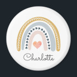 Personalised Boho Watercolor Rainbow Magnet<br><div class="desc">Whimsical personalised boho watercolor rainbow with little pink heart magnet. Pink blue mustrard hues.</div>