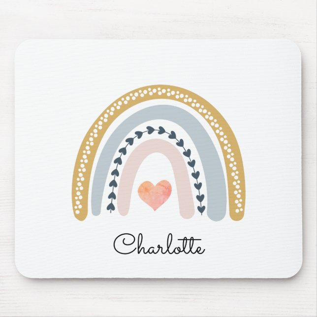 Personalised Boho Watercolor Rainbow  Mouse Pad (Front)