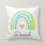 Personalised Boho Watercolor Rainbow Name Boy Cushion<br><div class="desc">Boho watercolor Rainbow with hearts throw pillow with a whimsical script typeface for a baby nursery or young toddler child's bedroom. Pastel colours. You may personalise this for a boy or girl.</div>